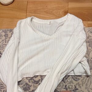White V-Neck Ribbed Women's Top